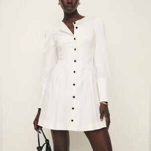 Reformation Lovisa Long Sleeve Stretch Organic Cotton Minidress - White - Size 6
